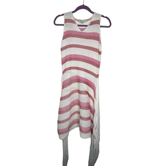 Stella McCartney Sleeveless Striped Knit Fringe Dress, White/Pink - Picture 5 of 7